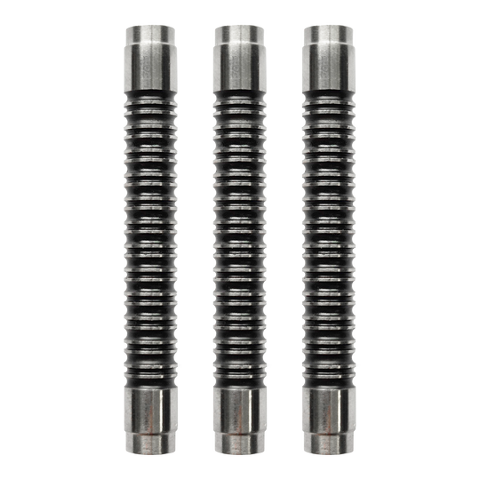 Corps de fléchettes souples McDart Super Grip 4 à 90 % Das Bild zeigt drei McDart Super Grip 4 90% Softdart-Barrels. Die Barrels sind silbern und haben eine stark geriffelte Oberfläche für besseren Halt.