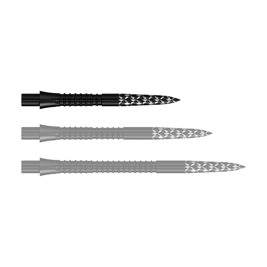 Embouts de fléchettes Mission Caliburn EVO avec logo GV - Noir Abgebildet sind Schwarze Steeldartspitzen mit GV-Logo, 26 mm lang. Es handelt sich um Zubehör für Dartpfeile aus der Mission Caliburn EVO Serie.