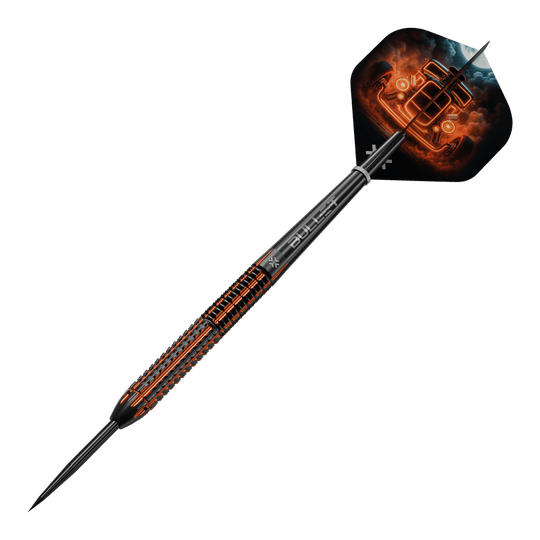 Fléchettes en acier Bullet Hotrod Bullet Hotrod Steeldarts werden abgebildet. Der Fokus liegt auf einem Dartpfeil aus der Produktreihe.