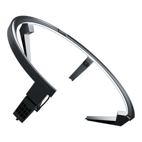 Das Bild zeigt das Produkt „Target OMNI Auto-Scoring-System“. Es handelt sich um einen modernen, ringförmigen Sensor zur automatischen Punkteerfassung.