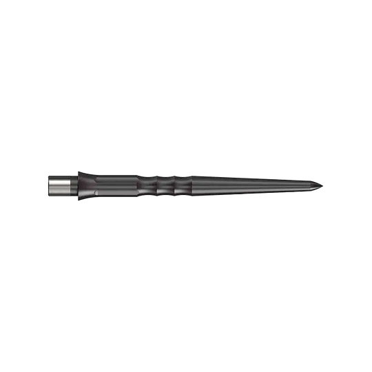 Pointes Caliburn System Steeldart - Ripple - NoLip - Noires Das Bild zeigt eine schwarze Steeldartspitze mit Riffelung. Die Spitze ist 28 mm lang und hat kein Lip-Ende.