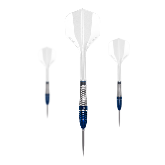 Auf dem Bild sind Harrows GEO Bomb Quick Point Steeldarts zu sehen. Sie stehen für Präzision und Qualität im Dartsport.