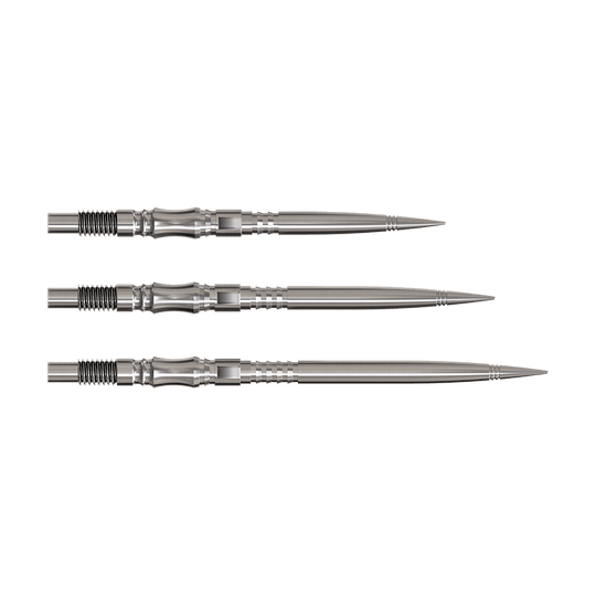 Dartspitzen der Axis Silver Elite Series werden gezeigt. Sie sind silberfarben und funktional gebaut.