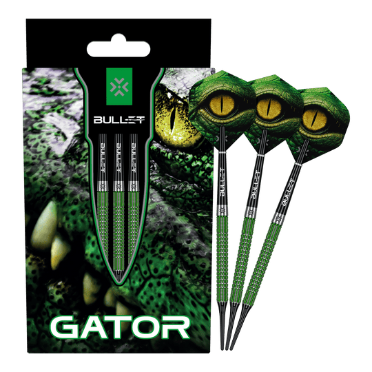 Fléchettes souples Bullet Gator - 20 g Die Abbildung zeigt das Produkt Bullet Gator Softdarts - 20g. Es handelt sich um ein Set von Softdarts mit einem Gewicht von 20 Gramm.