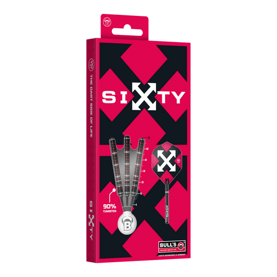 Fléchettes en acier Bulls Sixty S2 Hier sind die Bulls Sixty S2 Steeldarts abgebildet. Die Steeldarts haben ein schlankes Design und eignen sich für professionelle Spieler.