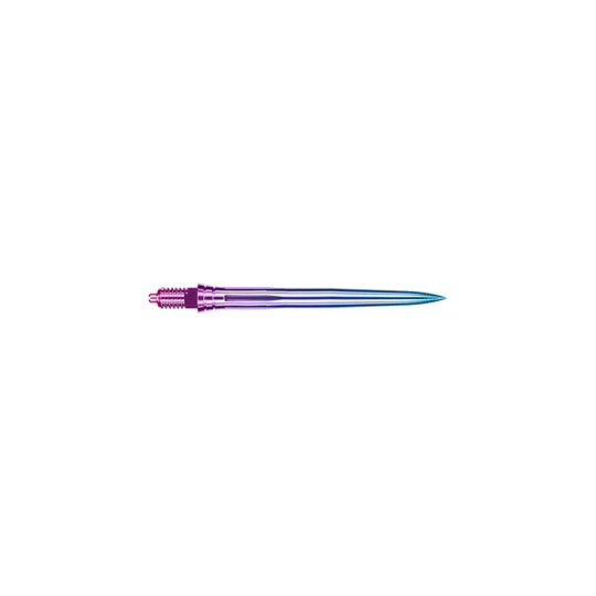 Pointes de fléchettes Caliburn EZ-EVO - Lisses - Arc-en-ciel Glatte Dartspitze im Regenbogen-Farbverlauf, 28 mm Länge. Die Spitze ist mehrfach abgebildet.
