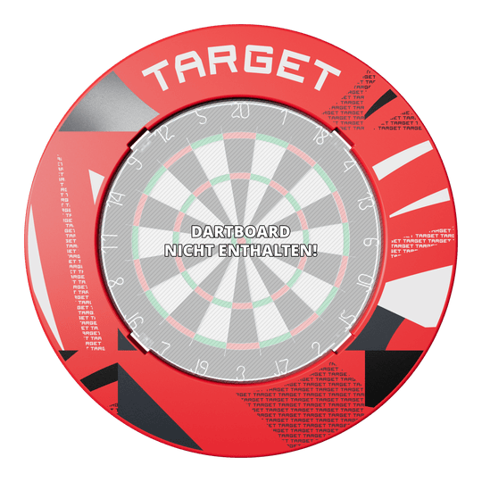 Cadre de cible à motifs crantés Abgebildet ist ein Dartboard-Surround in Rot mit Muster. Das Surround wird nah gezeigt.