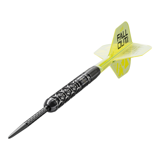 Abgebildet sind die Target Luke Littler Nuke Fallout Swiss Points Steeldarts. Sie bestehen aus hochwertigen Materialien und eignen sich ideal für Dartspieler.