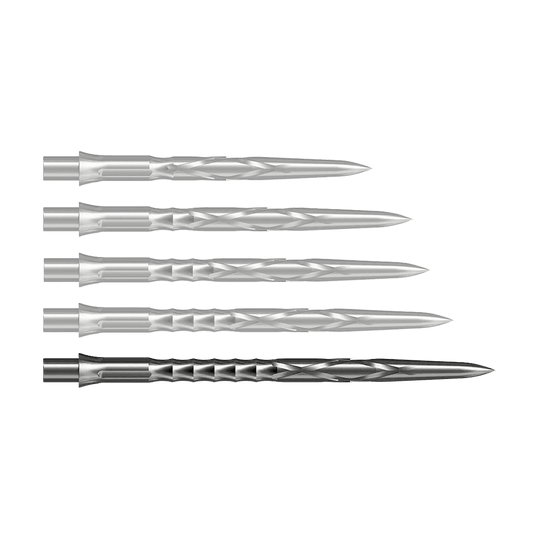Pointes de fléchettes en acier Caliburn System - HAN G2 - Argent Zu sehen ist eine silberne Caliburn Evo System Steeldartspitze, 40mm lang. Dieses Produkt ist robust und für Dartspiele gedacht.
