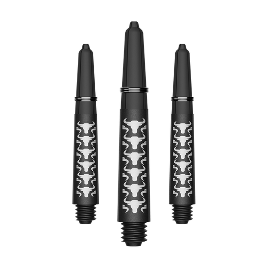 Tiges en carbone Bulls NL Capo - Blanches Zu sehen ist ein Set von weißen kurzen Carbon Shafts für Darts. Die Schäfte haben eine Länge von ca. 34 mm und sind aus Kohlefaser.