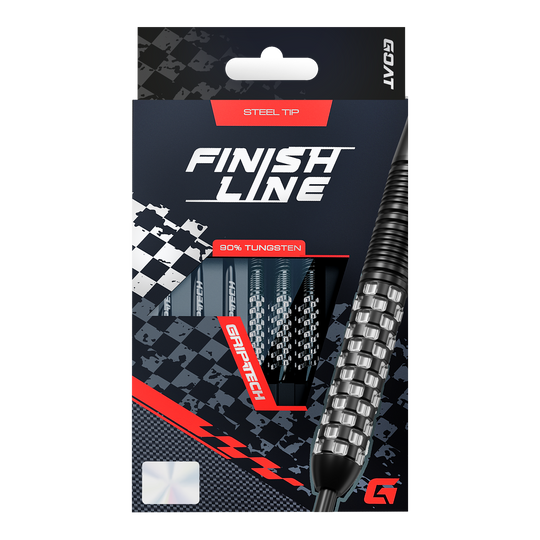 Fléchettes en acier GOAT Finish Line Gezeigt werden GOAT Finish Line Tungsten Steeldarts. Die Darts bieten präzise Kontrolle und eine gute Balance.