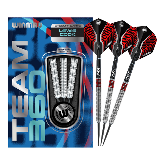Fléchettes en acier Winmau Team 360 Lewis Cook - 23 g Hier sehen Sie Winmau Team 360 Lewis Cook Steeldarts - 23g. Das Produkt wird in seiner vollständigen Länge präsentiert.