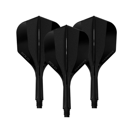 Système de flèche Harrows Solo No6 - Noir Hier sieht man ein Harrows Solo No6 Flight Shaft System in Schwarz, 20mm, 1 Set. Das Produkt wird aus der Seitenperspektive gezeigt.