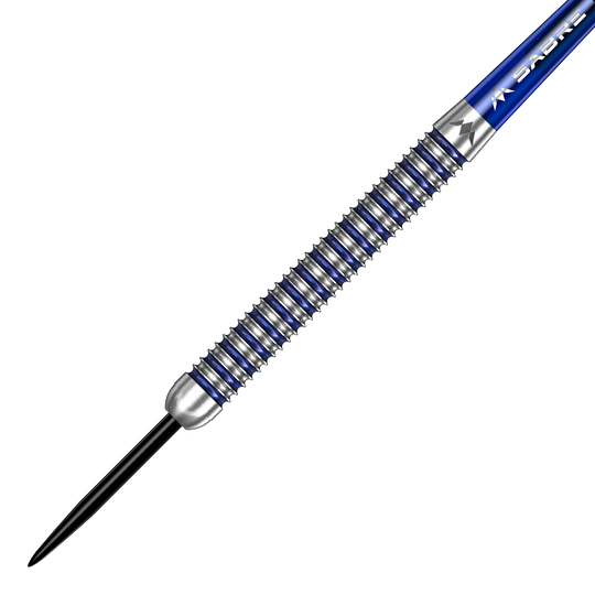 Fléchettes en acier Mission ION bleu argent Mission ION Blue Silver Steeldarts werden hier abgebildet. Die Darts haben ein blau-silbernes Design.