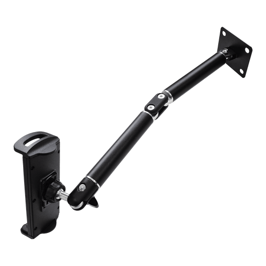 Support mural pour tablette McDart TABFlex avec bras flexible Dieses Bild zeigt die McDart TABFlex Tablet Wandhalterung mit flexiblem Arm. Die Halterung ist schwarz und lässt sich an der Wand befestigen, um ein Tablet flexibel auszurichten.