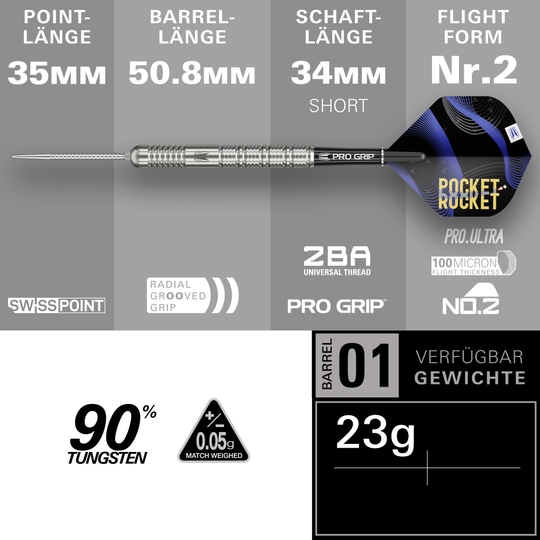 Fléchettes en acier Target Justin Hood Swiss Points - 23 g Fléchettes en acier Target Justin Hood Swiss Points - 23 g