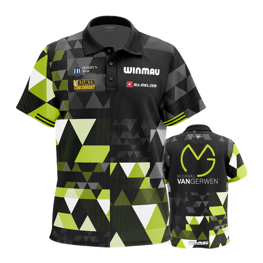 Polo Winmau Michael Van Gerwen édition fan Das Bild stellt das Winmau Michael Van Gerwen Fan-Edition Poloshirt dar. Es ist ein spezielles Fan-Shirt im Stil von Michael Van Gerwen.