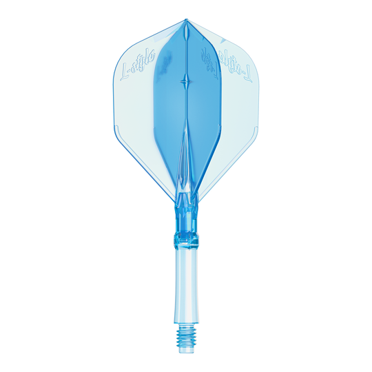 Abgebildet sind L-Style L-System Flights in klarer blauer Farbe, Größe Medium. Diese Flights dienen als Ersatzteile für Dartpfeile.