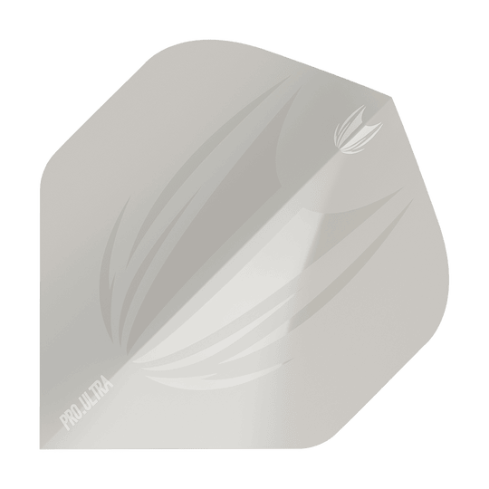 TG416_Target_ProUltra_ID_Grey_No2_Standard_Flights_1 Das Bild zeigt das Produkt "Target ProUltra ID Grey No2 Standard Flights". Es handelt sich um ein graues Dartflight mit einem dezenten Muster und dem Schriftzug "PRO.ULTRA" in der Ecke.