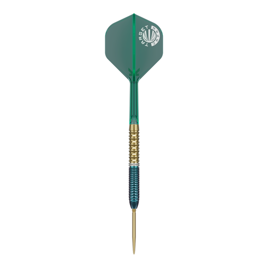 Fléchettes en acier Target Japan Prime Series Zenith GEN 2.5 à pointe suisse Die Target Japan Prime Series Zenith GEN 2.5 Swiss Point Steeldarts sind darauf zu sehen. Sie bieten Präzision und Qualität für Dartsportler.