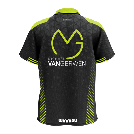 Polo Winmau Michael Van Gerwen Stage Das Bild zeigt das Winmau Michael Van Gerwen Stage Poloshirt. Es ist ein Poloshirt im Design von Michael Van Gerwen.