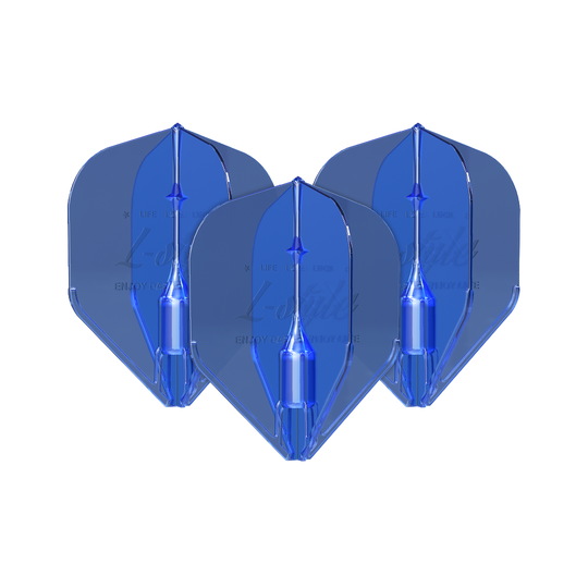 Vols L-Style Fantom L1EZ Bleu Das Bild zeigt drei blaue L-Style Fantom L1EZ Flights. Sie sind für den Gebrauch bei Dartpfeilen gedacht.