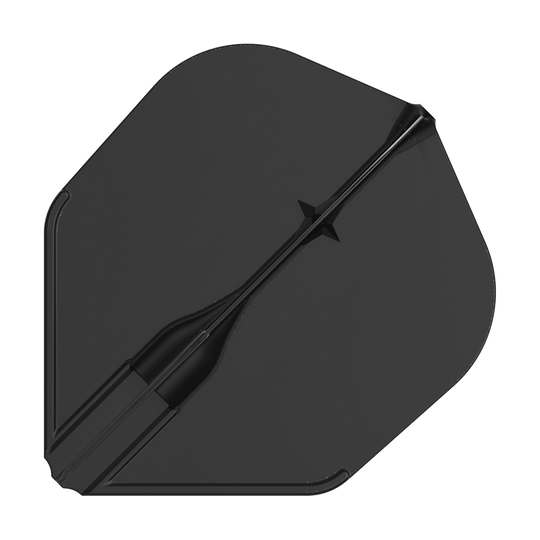 Vols L-L-Style3EZ Das Bild zeigt ein schwarzes Dart-Flight in Standardform. Es hat ein schlichtes, einfarbiges Design ohne weitere Muster.