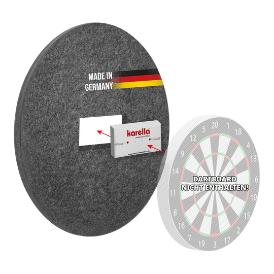 Insonorisation Karella pour cibles de fléchettes en acier avec anneau de suspension intégré Dieses Bild zeigt den Schallschutz Karella für Steeldartboards mit integriertem Surround Auffangring. Das Produkt dient zur Geräuschdämmung beim Dartspielen.