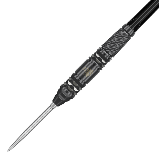Fléchettes en acier Target Japan Black Marque Dragon GEN2 Swiss Point Das Bild zeigt einen schwarzen Steeldart der Marke "Target Japan Black Marque Dragon GEN2 Swiss Point". Der Dart hat ein auffälliges, modernes Design mit silbernen und schwarzen Akzenten.