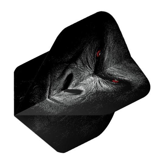 Pentathlon Vols Gorille Das Bild zeigt das Produkt "Pentathlon Gorilla No2 Standard Flights". Auf dem Flight ist das Gesicht eines Gorillas mit markanten roten Augen abgebildet.