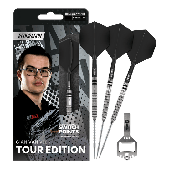 Fléchettes en acier Red Dragon Gian Van Veen Tour Edition Switch Point - 21 g Abgebildet sind die Red Dragon Gian Van Veen Tour Edition Switch Point Steeldarts - 21g in voller Länge. Die Steeldarts zeichnen sich durch ihre hochwertige Verarbeitung aus.