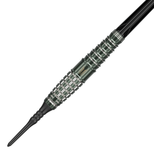 Fléchettes souples Target Japan Akito Yamagata Scream GEN1 - 19 g Das Bild zeigt einen Akito Yamagata Scream GEN1 Softdart von Target Japan mit einem Gewicht von 19g. Der Dart hat ein präzise bearbeitetes, silber-schwarzes Barrel mit mehreren Griffmulden.