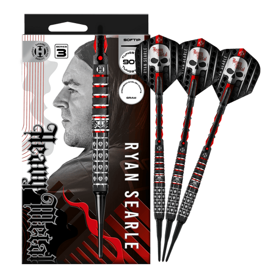 Fléchettes souples Ryan Searle Series 3 de Harrow Das Foto zeigt Harrows Ryan Searle Series 3 Softdarts in voller Ansicht. Der Artikel ist für Softdart-Spiele gedacht.