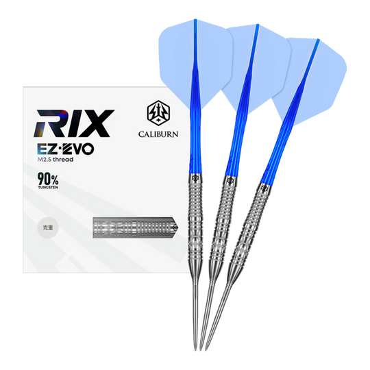 Fléchettes en acier Caliburn Rix EZ-EVO R2 Hier wird das Produkt Caliburn Rix EZ-EVO R2 Steeldarts vollständig präsentiert. Die Darts sind komplett zu sehen.