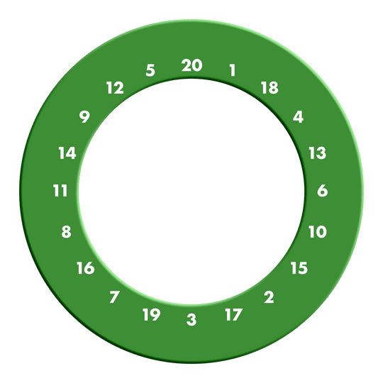 Cadre de cible de fléchettes avec chiffres HD - Couleurs personnalisées Hier ist ein grünes Dartboard-Surround ohne Logo abgebildet. Es rahmt das Dartboard ein und schützt die Wand.
