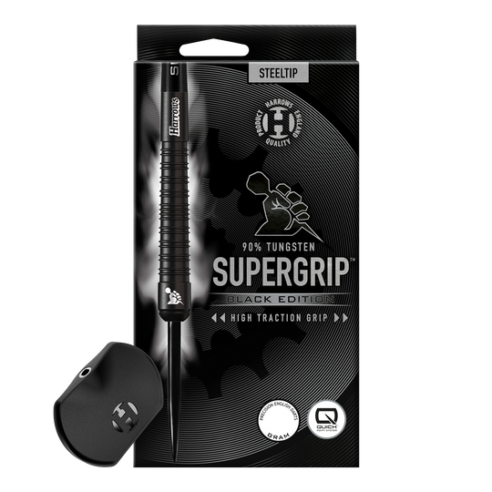 Fléchettes en acier à pointe rapide Harrows Supergrip 90 Black Edition