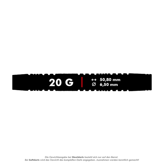 Fléchettes souples Red Dragon Peter Wright Double Champion du Monde SE Gold Plus - 20 g Das Bild zeigt einen Softdart mit einem Gewicht von 20 Gramm. Die Länge beträgt 50,80 mm und der Durchmesser 6,50 mm.