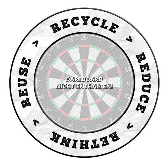 McDart Recycler Réduire Repenser Réutiliser Cadre de cible de fléchettes Dieses Bild wird als 'DBS-RRRR1_Surround_Recyle_Reuse_Reduce_Rethink_Schwarz_1' bezeichnet. Es zeigt vermutlich ein schwarzes Produkt, das auf Recycling und Nachhaltigkeit abzielt.