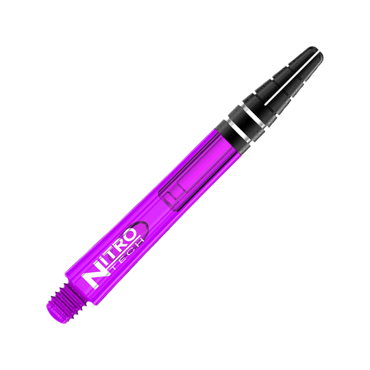 C612_Red_Dragon_Nitrotech_Shafts_Purple_42mm_2fkP2WfnBgFZfL Das Bild zeigt einen lila RedDragon Nitrotech Shaft. Der Schaft besteht aus Kunststoff und hat schwarze Akzente am oberen Ende.