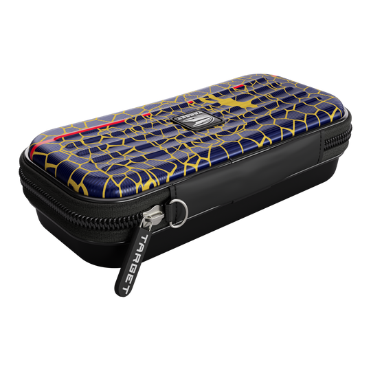 Étui à fléchettes Target Takoma Josh Rock Das Bild zeigt ein Target Takoma Josh Rock Dartcase. Das Etui hat ein auffälliges Muster in Blau und Gelb mit einem schwarzen Reißverschluss.