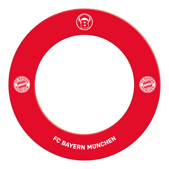 Bulls FC Bayern Munich Cible de fléchettes Premium Surround Auf dem Bild ist das Bulls FC Bayern München Premium Dartboard Surround zu sehen. Das Surround schützt die Wand und trägt das Logo des FC Bayern München.