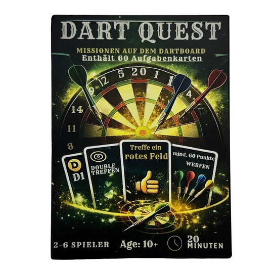 jeu de cartes Dart Quest Dieses Bild zeigt das Dart Quest Kartenspiel. Das Produkt ist für unterhaltsame Spielabende geeignet.