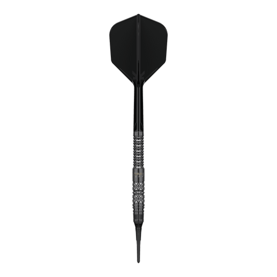 Fléchettes souples Target Black Marque Creed - 21,5 g Abbildung der Target Black Marque Creed Softdarts mit einem Gewicht von 21,5g. Die Besonderheiten der Darts sind gut erkennbar.