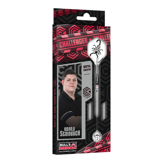 Fléchettes en acier Kendji Steinbach Bulls Challenger - 23 g Auf dem Bild sind die Bulls Challenger Kendji Steinbach Steeldarts - 23g zu sehen. Das Produkt ist ideal für ambitionierte Dartspieler.