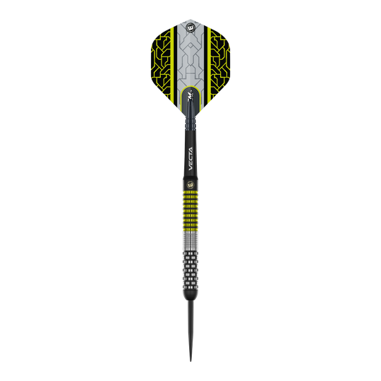 Das Produkt zeigt die Winmau Team 360 Cori Wiltshire Steeldarts mit 24 Gramm Gewicht. Diese Darts sind robust und für anspruchsvolle Spiele geeignet.