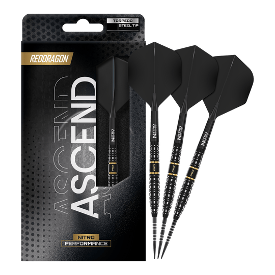 Fléchettes en acier Red Dragon Ascend Torpedo Zu sehen ist das komplette Set der Red Dragon Ascend Torpedo Steeldarts. Die Aufnahme zeigt alle enthaltenen Komponenten des Produkts.