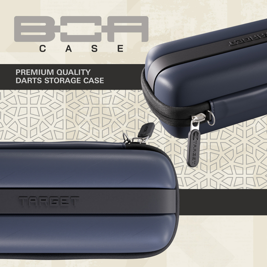 Abgebildet ist ein Target BOA Dartcase in Navy und Dunkelgrau. Das Dartcase bietet Platz und Sicherheit für Dartsport-Zubehör.