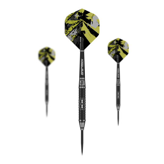 Auf dem Foto ist das Set GOAT Dumbbell Steeldarts zu sehen. Das Set enthält mehrere Steeldarts.