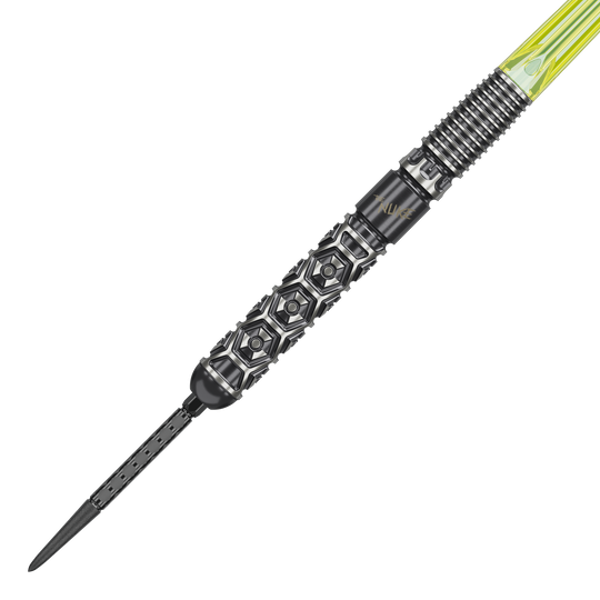 Abgebildet ist Target Luke Littler Nuke Fallout Swiss Points Steeldarts. Die Darts bieten Präzision und Qualität für das Dartspiel.