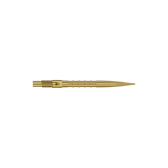 Diese Abbildung zeigt goldene Dartspitzen mit Heavy Metal Grip, 26 mm. Die Spitzen sind besonders für präzises Darten geeignet.